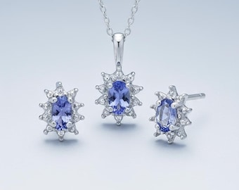 Tanzanite Diamond Sterling Silver Jewelry Set, Diana-Inspired
