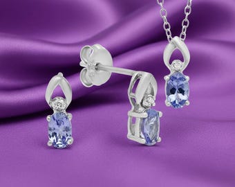 Tanzanite & Diamond Sterling Silver Jewelry Set