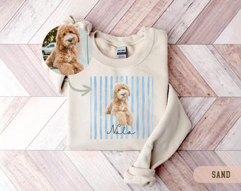 Custom Pet Portrait Sweatshirt, Personalized Dog Photo Sweater, Custom Cat Crewneck, Dog Mom Gift, Pet Memorial Gift For Dog Lovers