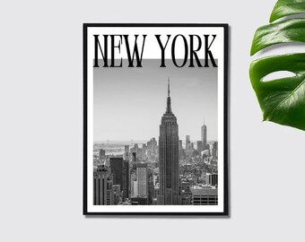 Impression Empire State Building : affiche minimaliste en noir et blanc de New York (téléchargement numérique)