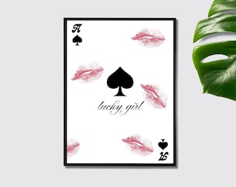 Aesthetic Ace of Spades &quot;Lucky Girl&quot; Poster Digital Print