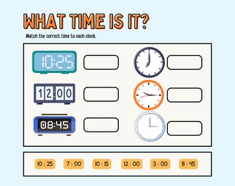 Werkblad Leren klokkijken voor kinderen – Afdrukbare digitale klokactiviteit voor kleuters en 1e leerjaar