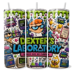 Retro Puff Collection | Dexters Laboratory Tumbler Wrap | 20oz Skinny Sublimation PNG | Nostalgic Digital Download