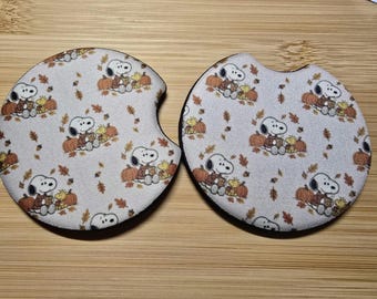 Beagle Car Coasters Set of 2,  Fall Car Coasters, 2.75 Inch Neoprene Cup Holder Coasters, Cute dog Fall Car Accessories