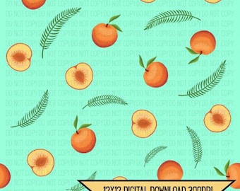 Cute Hand drawn peach digital paper, seamless pattern, hand drawn seamless pattern, peach summer seamless pattern