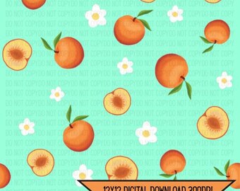 Cute Hand drawn peach digital paper, seamless pattern, hand drawn seamless pattern, peach summer seamless pattern
