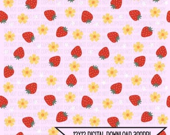 Cute Hand drawn strawberry digital paper, seamless pattern, hand drawn seamless pattern, strawberry summer seamless pattern