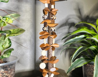 Boho Tribal Handmade Necklace with Coconut Wood, Bone Beads & Spiral Pendant