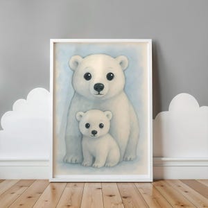 Polar Bear Printable Wall Art - Arctic Animal Nursery Decor - Digital Download Animal Wall Art for Kids - Baby Shower Gift Idea