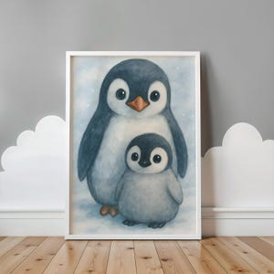 Mama und Baby Pinguin Wandbild zum Ausdrucken - Arktis Tier Kinderzimmer Dekor - Digitaler Pinguin Poster - Geschenkidee zur Geburt