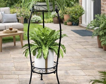 2-Tier Metal Plant Stand – Heavy Duty Indoor Outdoor Flower Pot Shelf