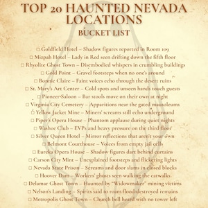 Haunted Nevada Bucket List | Druckbare Geisterstadt Checkliste | Paranormale Reise Arbeitsblatt (Digitaler Download)