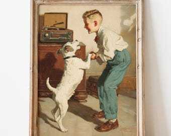 ヴィンテージ 1919 ノーマン ロックウェル 犬が男の子のズボンを盗む