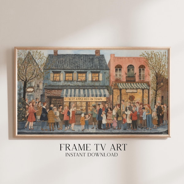 Pie Shop on Thanksgiving Day Frame TV Art: Cozy Folk Town Scene For Autumn/Thanksgiving Frame TV Display (Digital Download) - TV.29