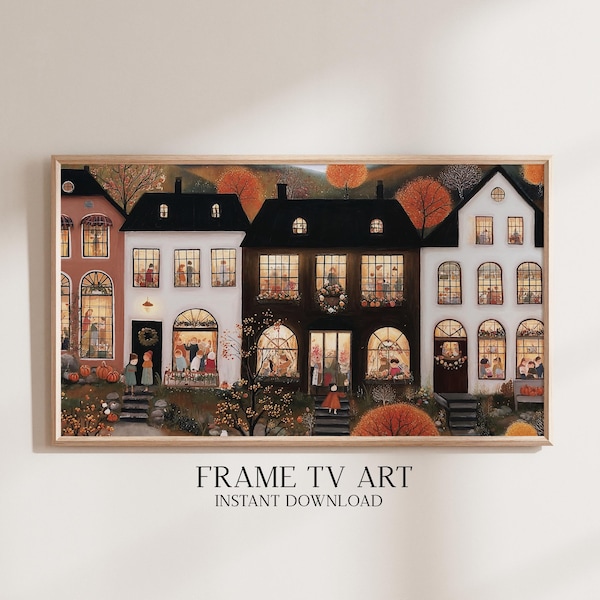 Thanksgiving Evening Gathering Frame TV Art: Cozy Folk Art Families at Home Illustration for Frame TV Display (Digital Download) - TV.58