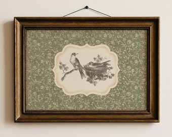 Vintage Bird Nest Art Print: Cottagecore Spring Decor, Antique Bird Illustration Wall Art (Digital Download)