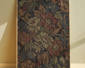 Impresión artística de tapiz floral oscuro: arte textil para pared, estampado botánico vintage, decoración de cabaña melancólica (descarga digital imprimible)