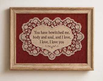 Pride and Prejudice quote print: je hebt me betoverd lichaam en ziel, romantische vintage muurkunst, leeshoekdecor (digitale download)