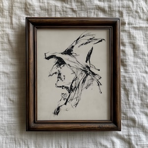 Ugly Old Witch Sketch Art Print: Gothic Halloween Wall Art (Digital Download)