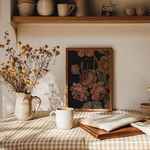 Impresión artística de tapiz floral melancólico: arte textil botánico oscuro para pared, decoración tradicional para el hogar (descarga digital) imagen 4