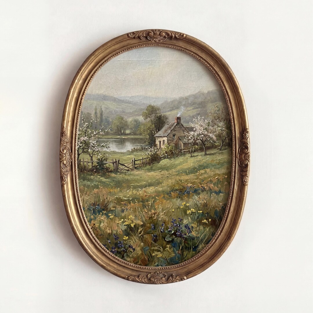 Spring Cottage Landscape Art Print: Pastoral Countryside Painting ...