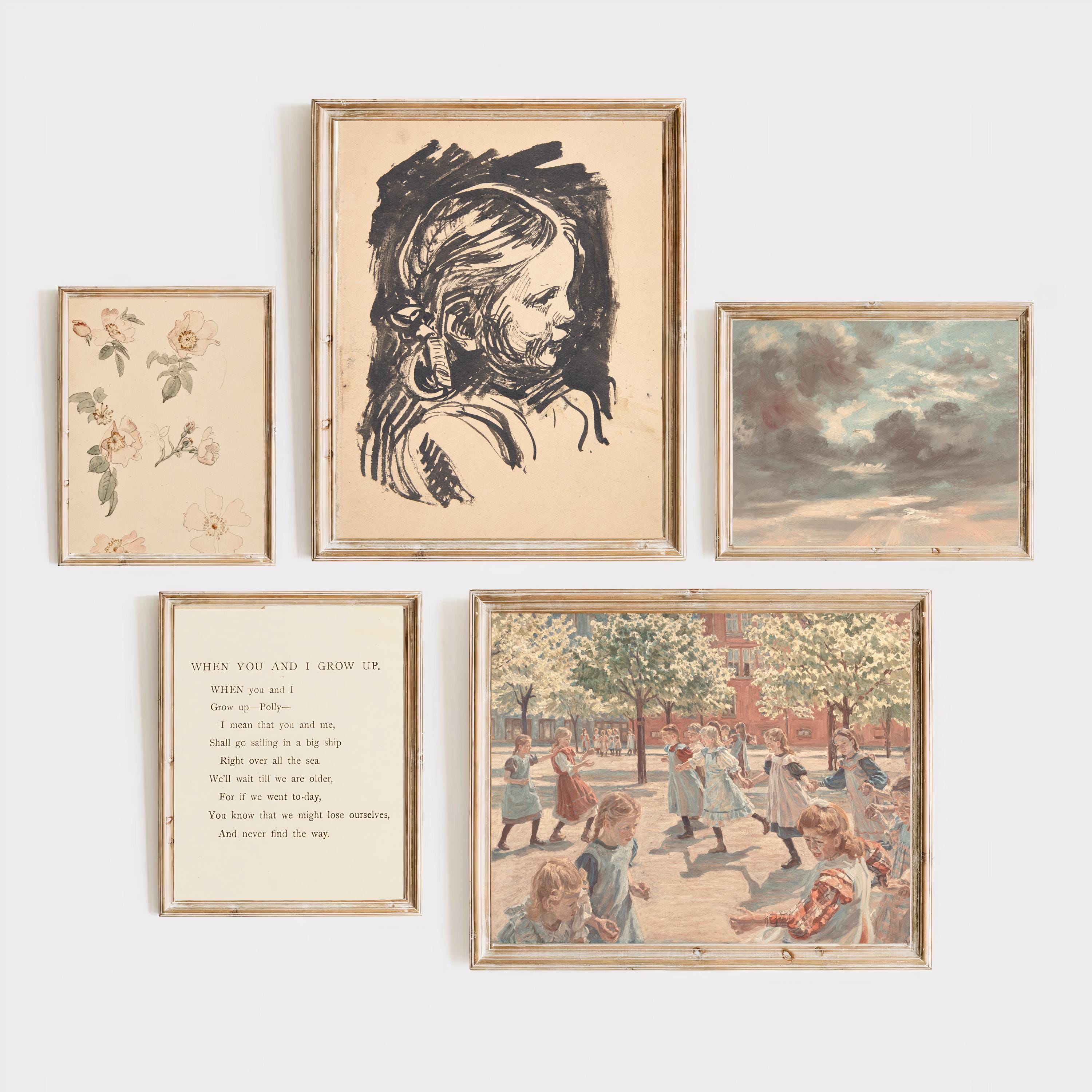 Vintage Girlhood Art Print Set: Nostalgic Children's Room Decor (Digital Download)