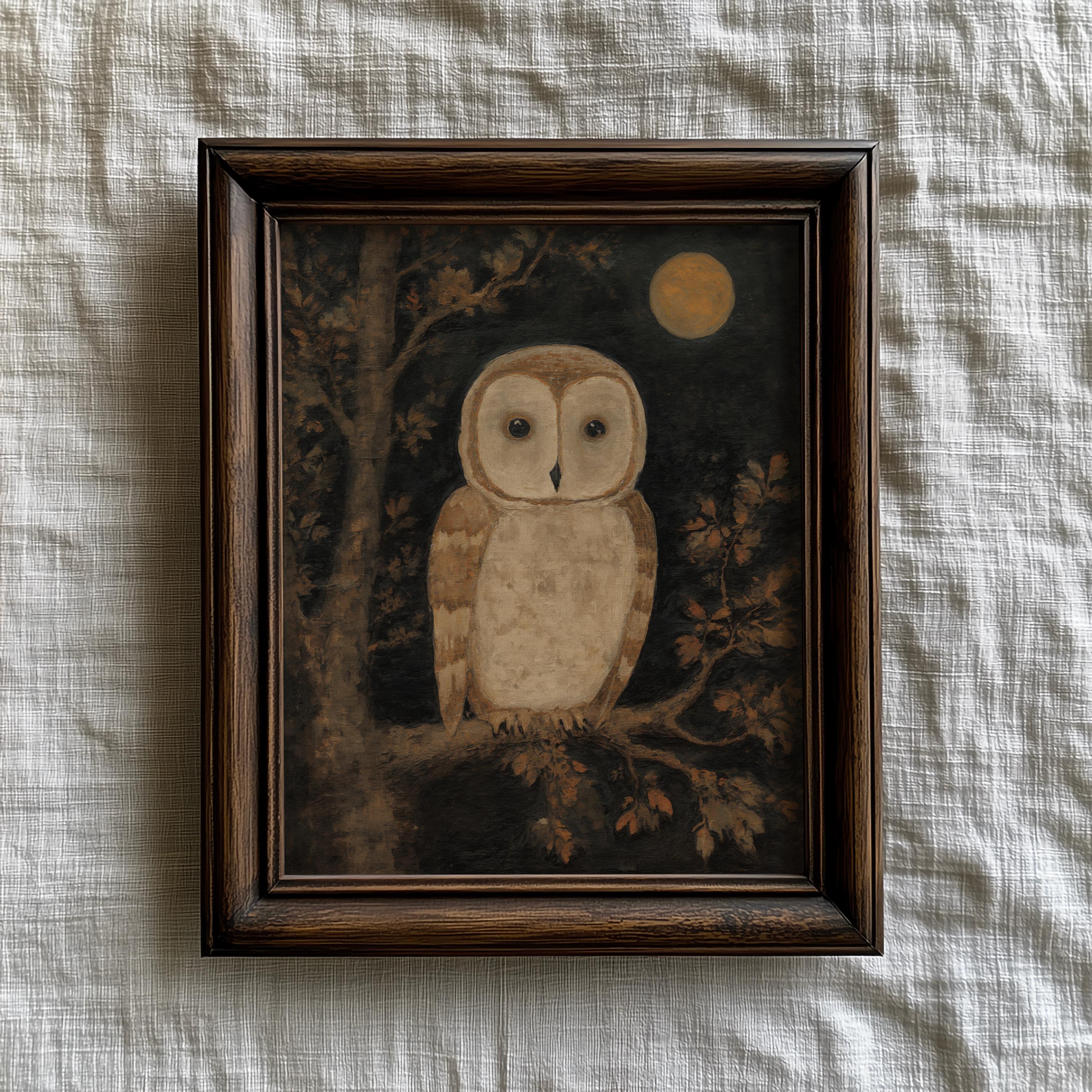 Primitive Folk Art-Style Owl Art Print: Autumn Rustic Wall Decor (Digital Download)