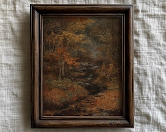 Autumn Forest Stream Art Print: Vintage-Style Fall Landscape (Digital Download)