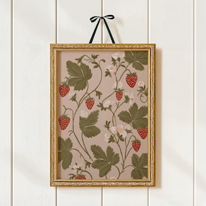 Vintage Strawberry Vine Botanical Illustration | Rustic Cottagecore Fruit Wall Art Print | Digital Download | Kitchen or Nursery Decor