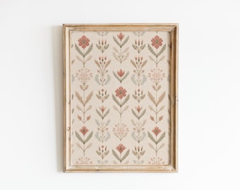 Lámina con estampado floral folclórico: Arte de pared botánico suave para habitación infantil, ilustración floral de inspiración escandinava (descarga digital)