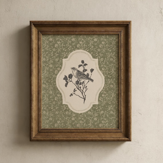 Vintage Bird Art Print: Cottagecore Bird Wall Art, Farmhouse Spring Wall Art (Digital Download)