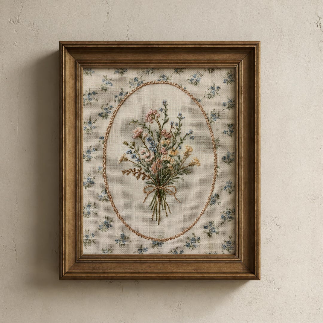 Wildflower Bouquet Art Print: Cottagecore Floral Wall Art, Antique ...