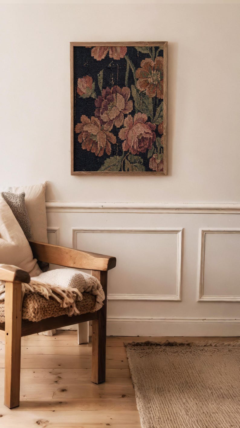 Impresión artística de tapiz floral melancólico: arte textil botánico oscuro para pared, decoración tradicional para el hogar (descarga digital) imagen 8
