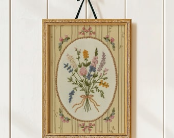 Estampado floral estilo cottagecore: Ramo con bordado vintage (Descarga digital)