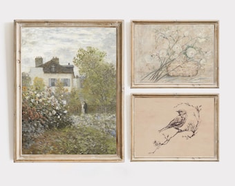 Botanical Cottagecore Wall Art Trio: Vintage French Country Prints (Digital Download)
