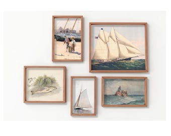 Vintage Nautical Watercolor Print Set: Coastal Gallery Wall Art (Digital Download)
