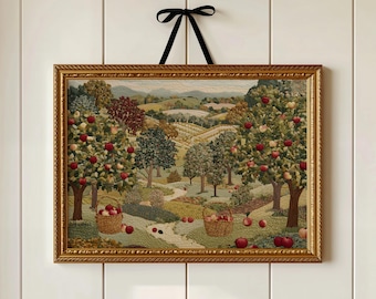 Patchwork Apple Orchard Illustration: Cozy Autumn Wall Art, Nursery Decor (Digital Download)