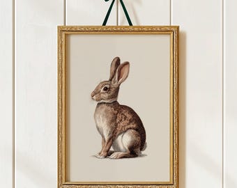 Vintage Rabbit Illustration Print: Sepia Tone Bunny, Woodland Nursery Art (Digital Download)