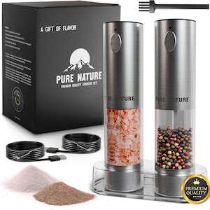 Salero y pimentero eléctrico recargable con bandeja transparente, de acero inoxidable, de gran capacidad, ajustable, regalo para mamá.