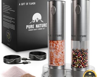 Salero y pimentero eléctrico recargable con bandeja transparente, de acero inoxidable, de gran capacidad, ajustable, regalo para mamá.