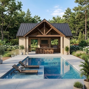 Custom Pool House Design | 3D Rendering & Floor Plans | Backyard Pool ...