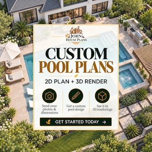 Planos de piscinas a medida, diseño de piscinas, renderizado de piscinas para patios traseros, diseño de piscinas en 3D, diseño de piscinas personalizado.