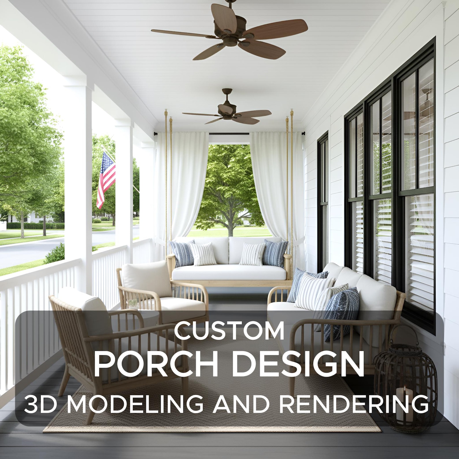 Online Porch Design, Custom Porch Design, Porch 3D Rendering, Patio ...