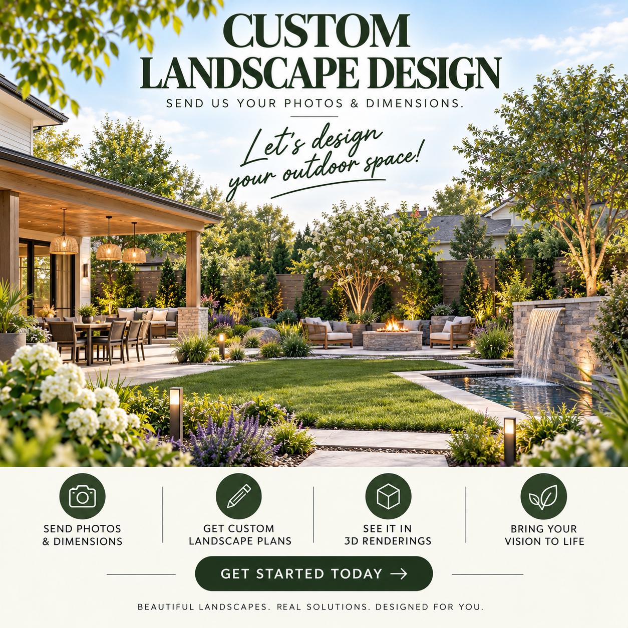 Custom Landscape Design, Online Landscape Design, Landscape 3D Rendering, Backyard Design, Pool Design, Pergola Design, Patio Design