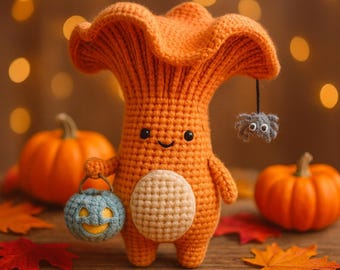 Amigurumi Chanterelle Mushroom Pattern, Crochet Thanksgiving Table Decor Tutorials PDF File for Beginner, Crochet Plush Toy For Fall Cozy