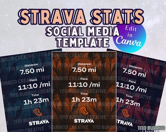 Läufer Strava Stats Social Media Template | Bearbeitbares Canva Template für TikTok, Instagram & Strava | Rassentraining Stats | Dunkle Ästhetik