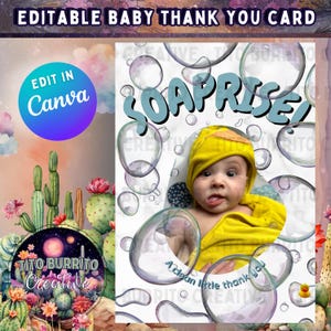 Modèle de carte de remerciement modifiable pour bébé | Imprimable sur le thème du spa | Carte cadeau pour enseignante, baby-sitter, nounou, grand-parent