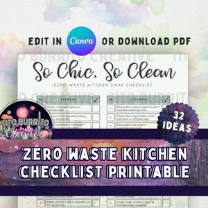 Zero Waste Kitchen Checklist Printable | Sustainable Kitchen Swaps | Eco Friendly Reusable Living Guide | Minimalist PDF for Green Home