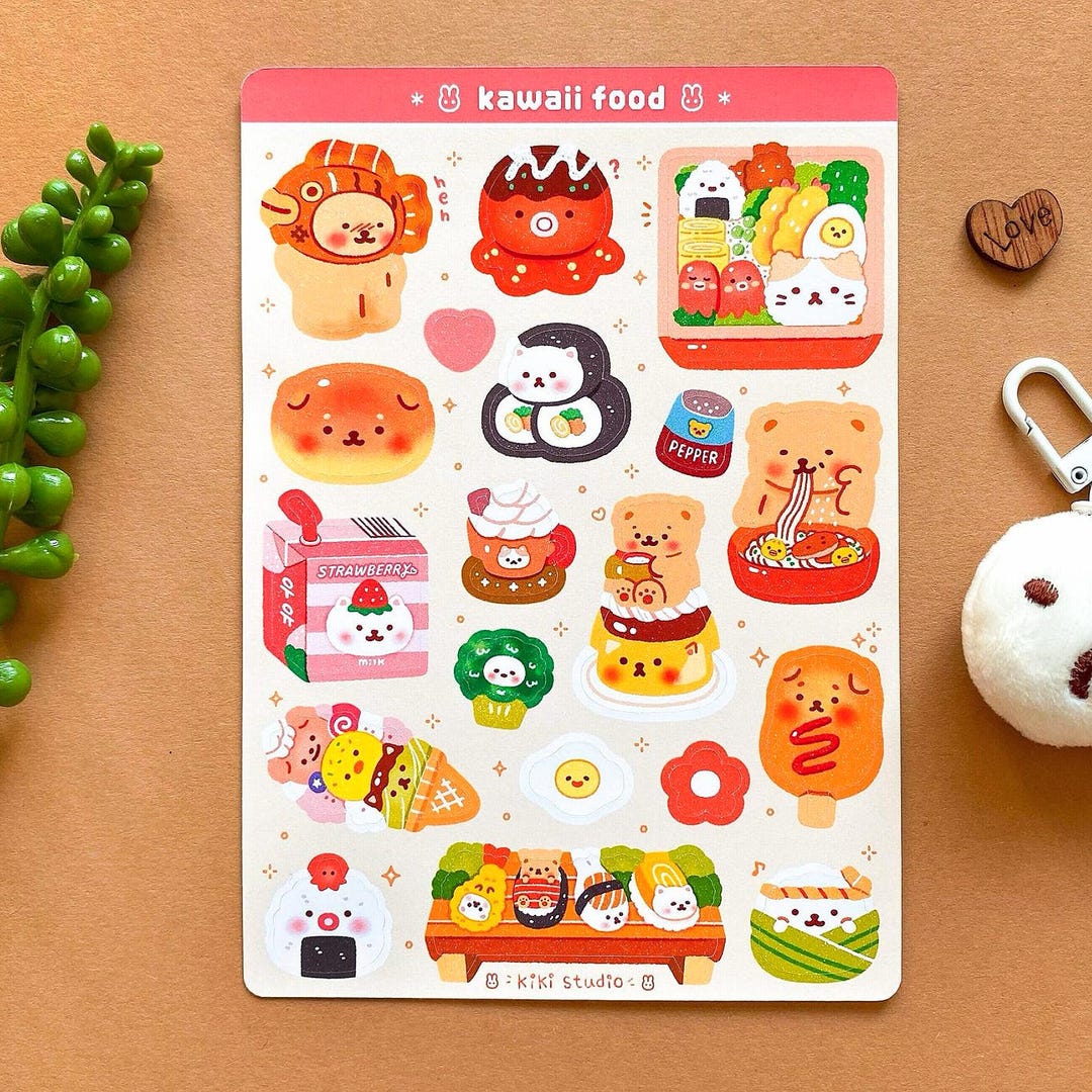 Kawaii Food Sticker Sheet - Korean Stationery, Kawaii Stickers, Cute ...