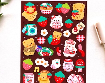 I Like Strawberry sticker sheet - Korean Stationery, Kawaii Stickers, Cute Journaling Supplies